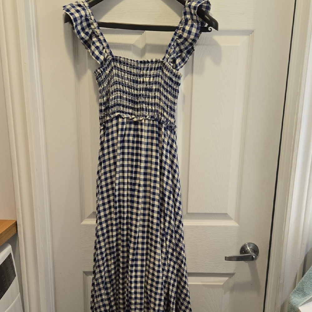 Max Studio Navy and White Checkered Maxi Dress
